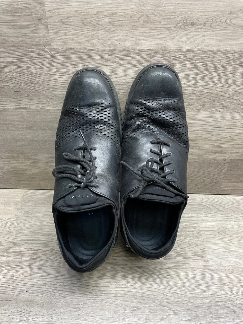 Cole Haan Black Perforated Leather Derby Shoes #1555